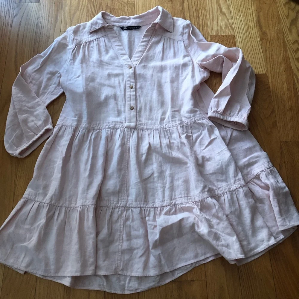 Zara Pale Blush Button-Front Tiered Dress - Picture 2 of 6